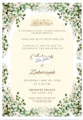 Islamic Floral Wedding Invitation Template – Bismillah Calligraphy &amp; Scalloped Arch (Editable Canva Digital Download)